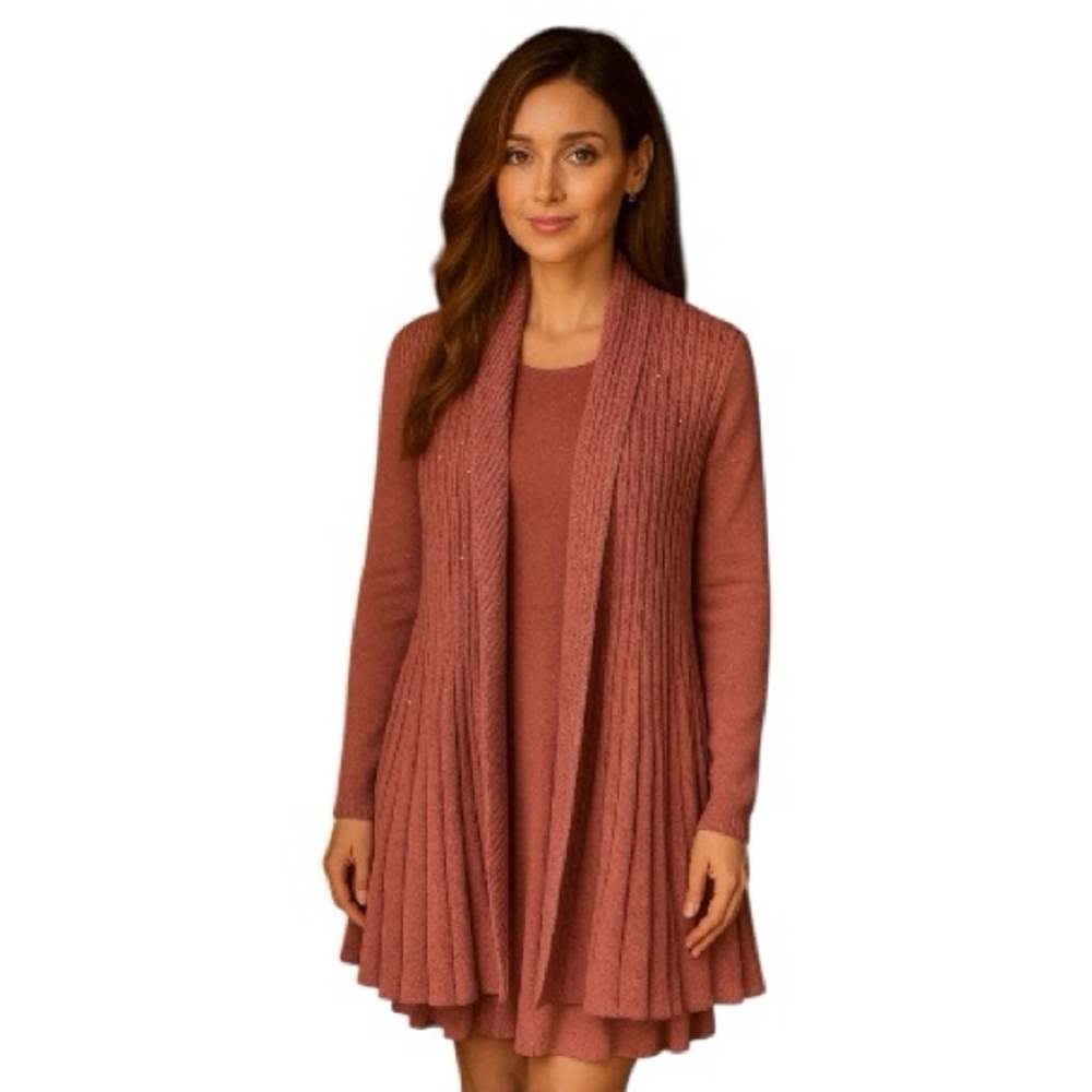 Soft Surroundings Sequin Open Cardigan Sweater | Rose Dust Pink | NWT | Size S